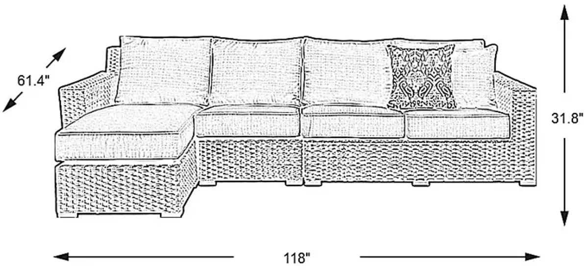 Rialto Brown 3 Pc Outdoor Sectional with Aqua Cushions