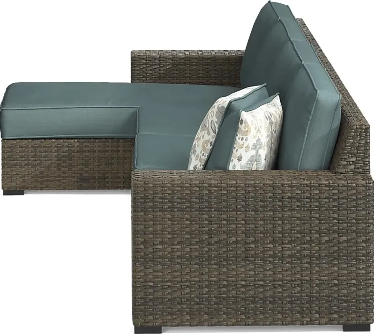 Rialto Brown 3 Pc Outdoor Sectional with Aqua Cushions