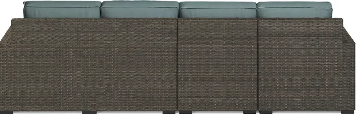 Rialto Brown 3 Pc Outdoor Sectional with Aqua Cushions