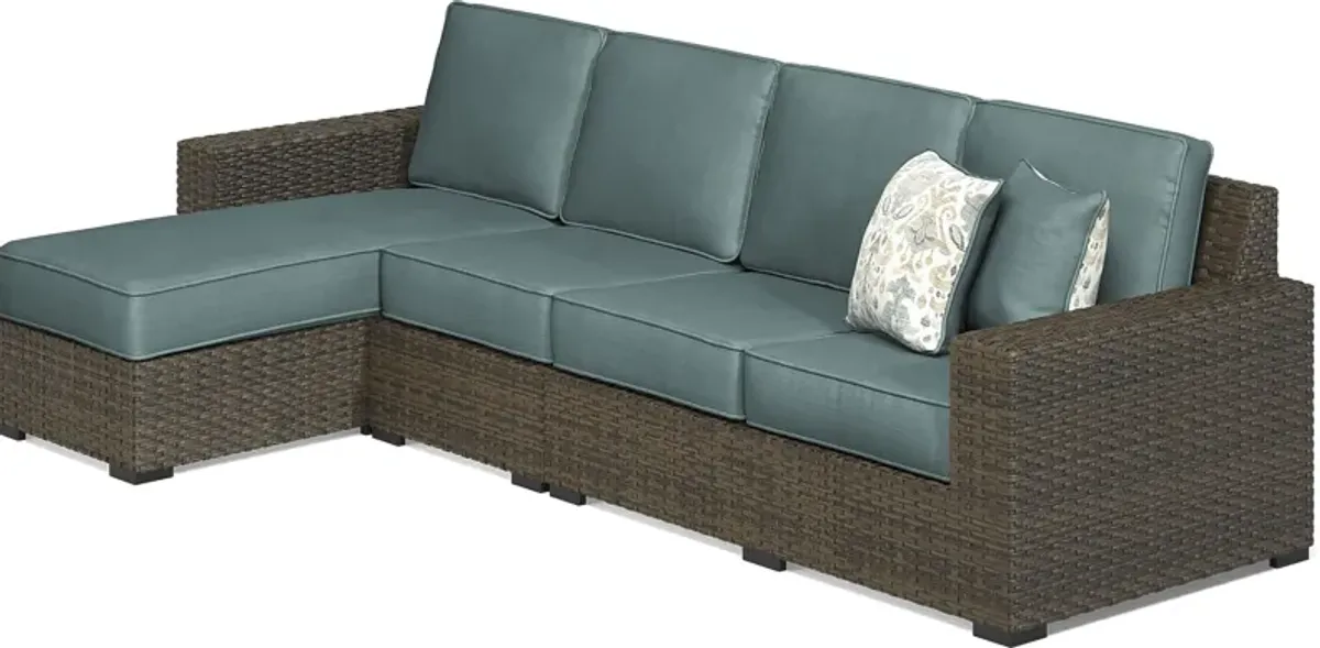 Rialto Brown 3 Pc Outdoor Sectional with Aqua Cushions