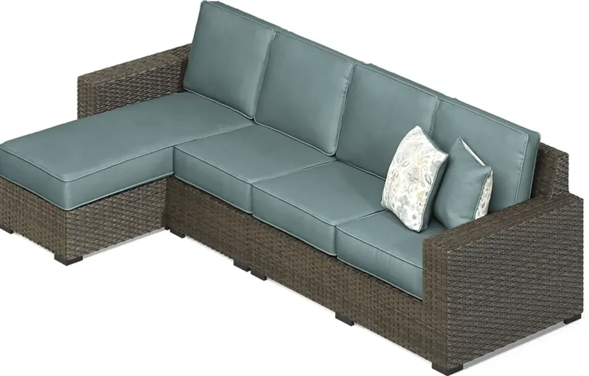 Rialto Brown 3 Pc Outdoor Sectional with Aqua Cushions