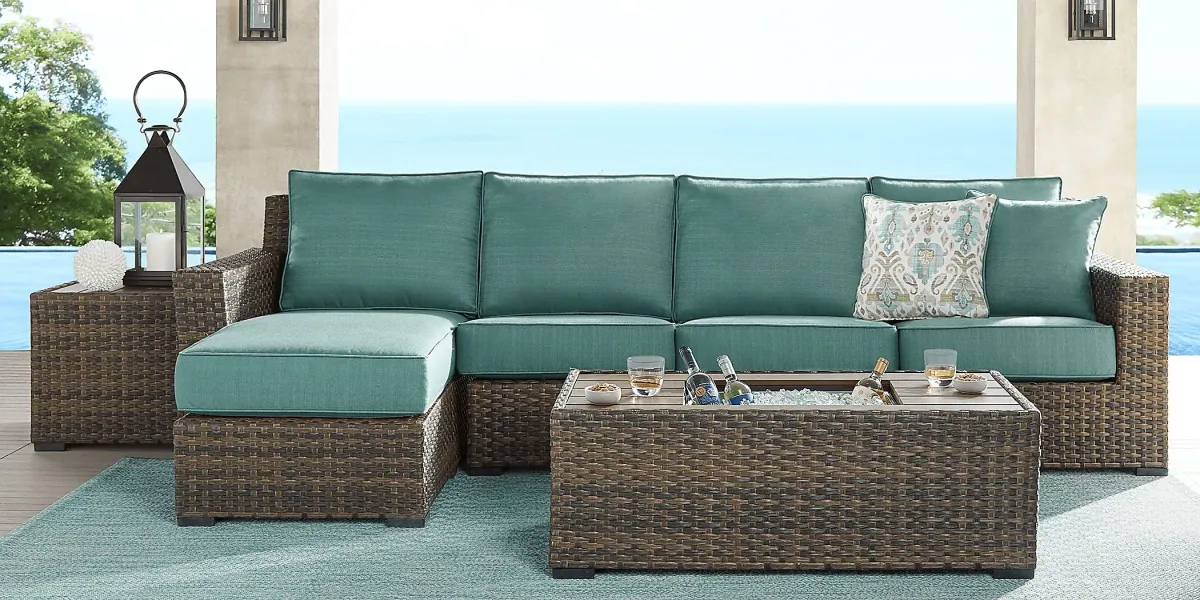 Rialto Brown 3 Pc Outdoor Sectional with Aqua Cushions