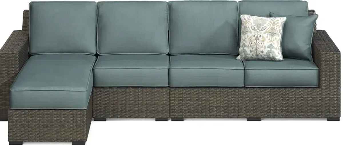 Rialto Brown 3 Pc Outdoor Sectional with Aqua Cushions