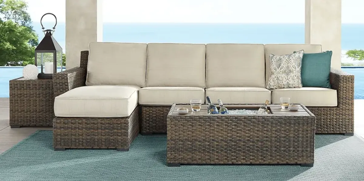 Rialto Brown 3 Pc Outdoor Sectional with Putty Cushions