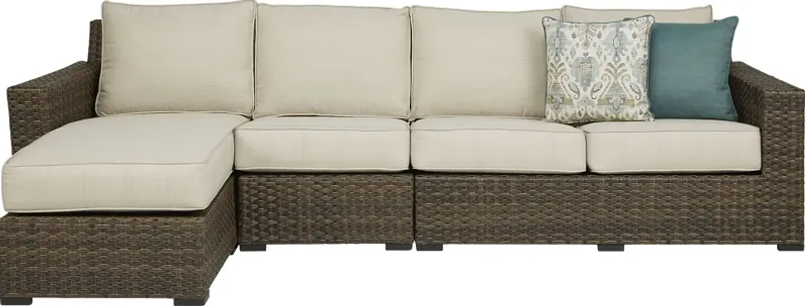 Rialto Brown 3 Pc Outdoor Sectional with Putty Cushions