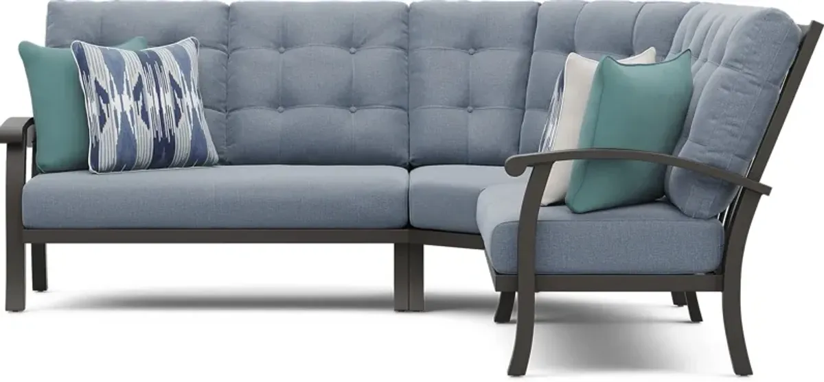 Lake Breeze Aged Bronze 3 Pc Outdoor Sectional with Blueberry Cushions