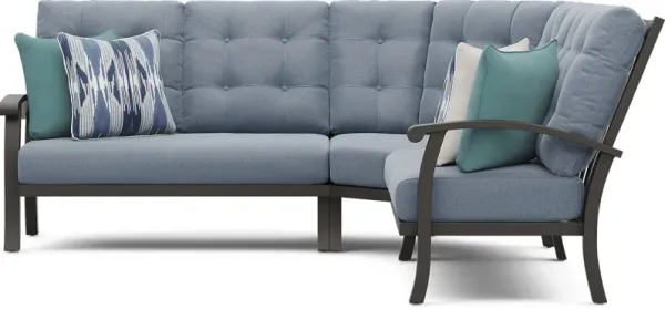 Lake Breeze Aged Bronze 3 Pc Outdoor Sectional with Blueberry Cushions