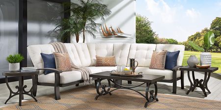 Lake Breeze Aged Bronze 3 Pc Outdoor Sectional with Parchment Cushions