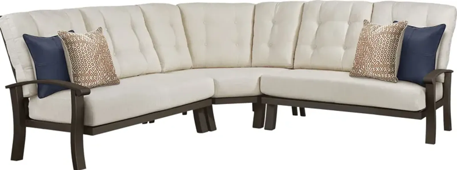 Lake Breeze Aged Bronze 3 Pc Outdoor Sectional with Parchment Cushions