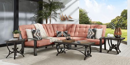 Lake Breeze Aged Bronze 3 Pc Outdoor Sectional with Terracotta Cushions
