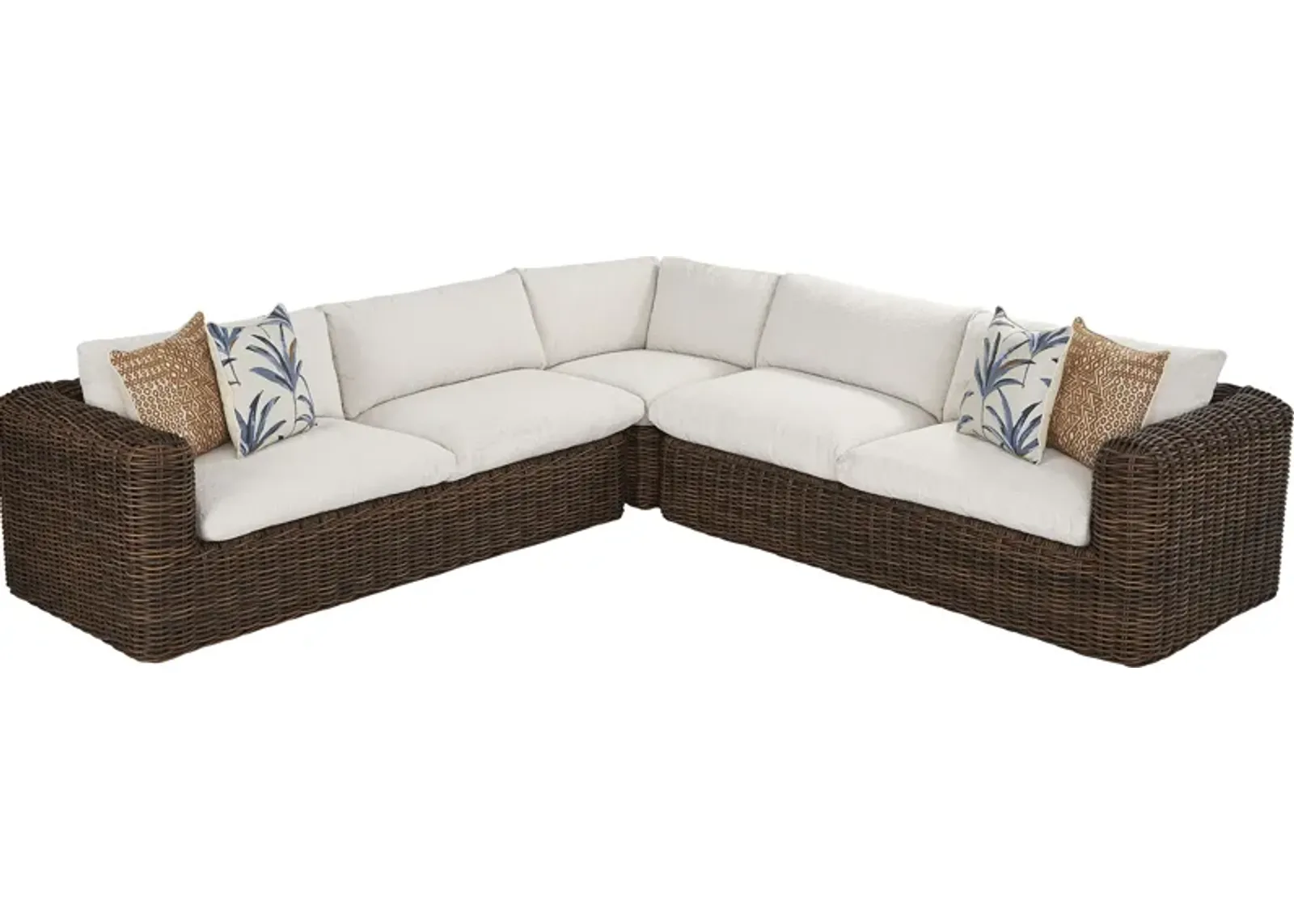 Plume Brown 3 Pc Outdoor Sectional with Ivory Cushions