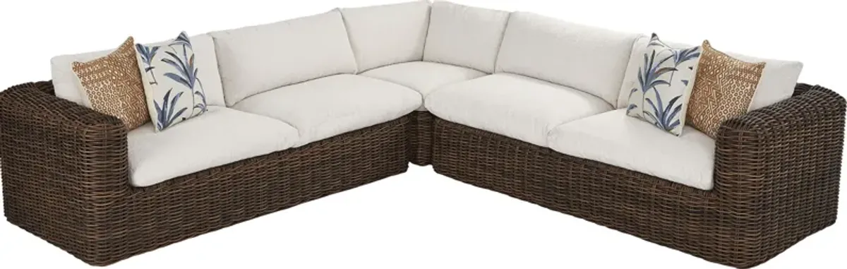 Plume Brown 3 Pc Outdoor Sectional with Ivory Cushions