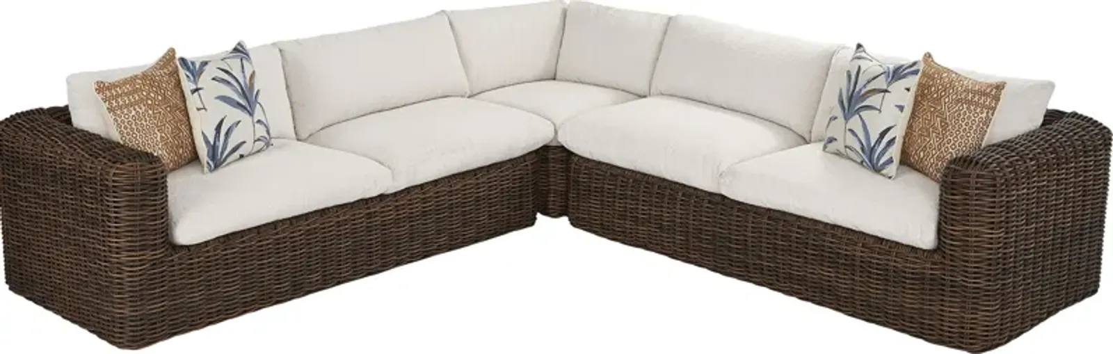 Plume Brown 3 Pc Outdoor Sectional with Ivory Cushions