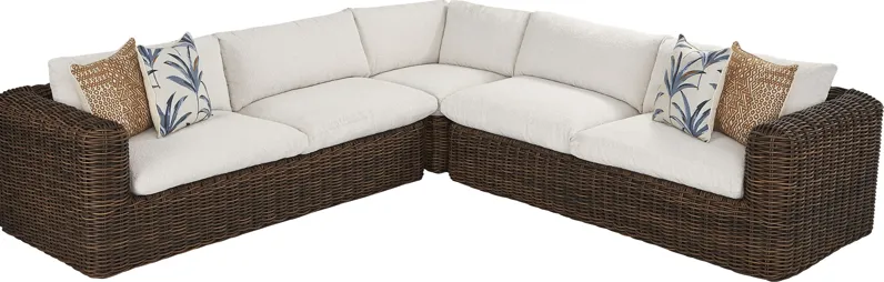 Plume Brown 3 Pc Outdoor Sectional with Ivory Cushions