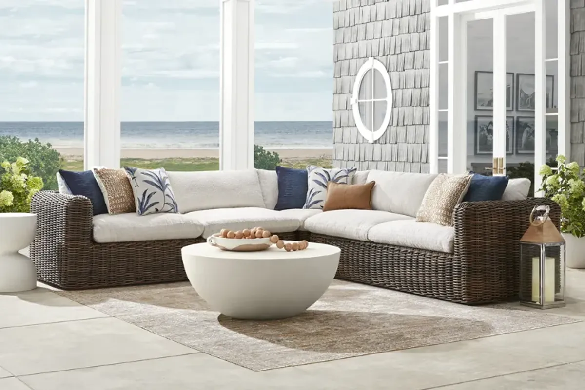 Plume Brown 3 Pc Outdoor Sectional with Ivory Cushions