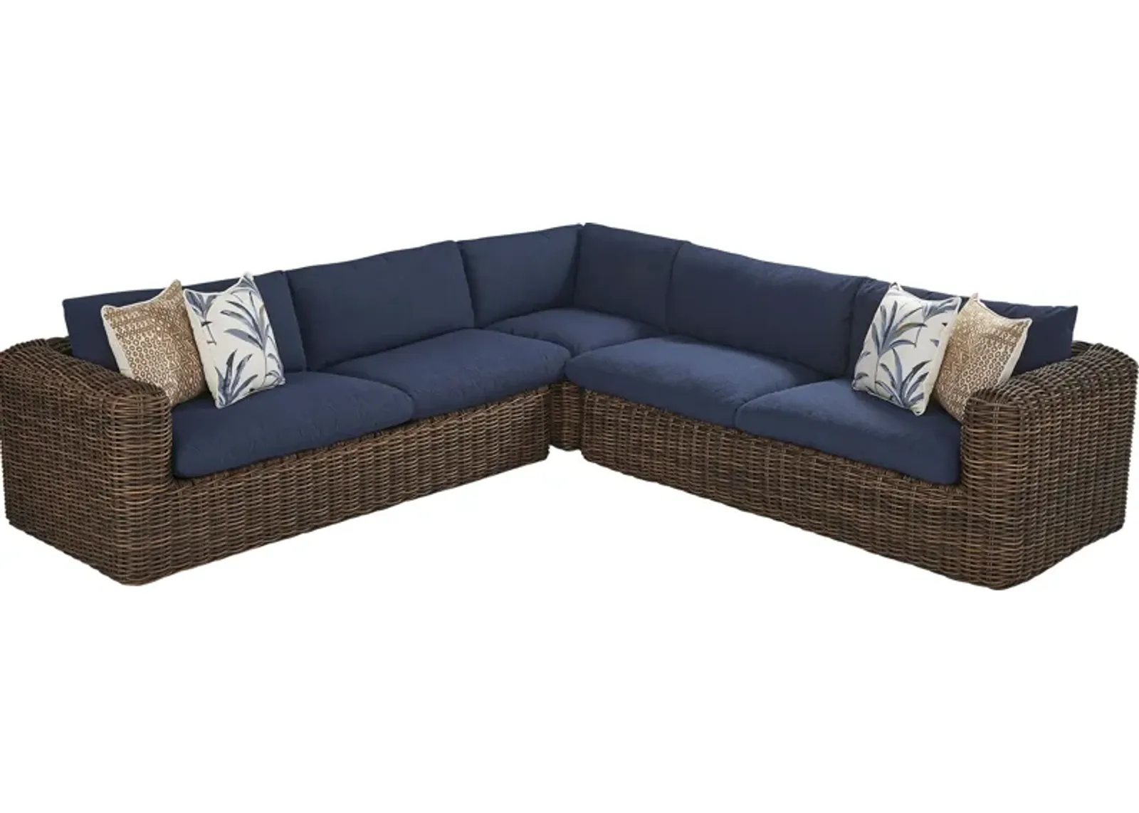 Plume Brown 3 Pc Outdoor Sectional with Navy Cushions