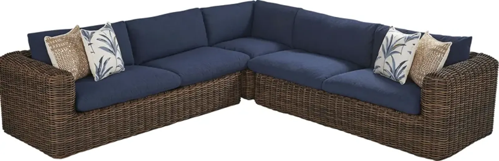 Plume Brown 3 Pc Outdoor Sectional with Navy Cushions