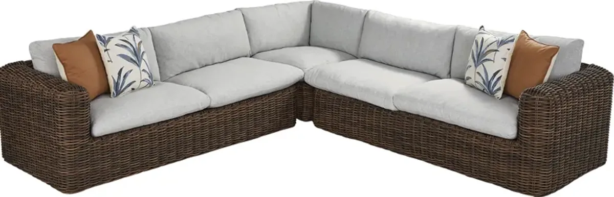 Plume Brown 3 Pc Outdoor Sectional with Dove Cushions