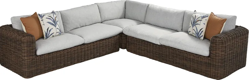 Plume Brown 3 Pc Outdoor Sectional with Dove Cushions