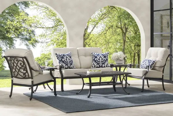 Carina Bronze 4 Pc Outdoor Loveseat Seating Set with Desert Cushions