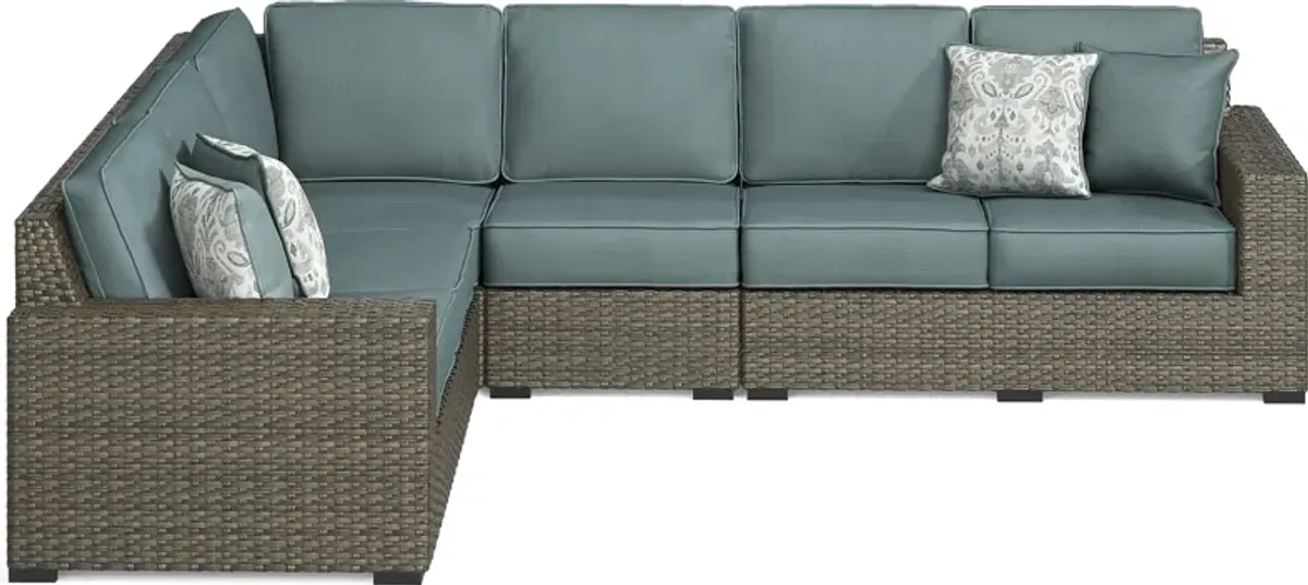 Rialto Brown 4 Pc Outdoor Sectional with Aqua Cushions