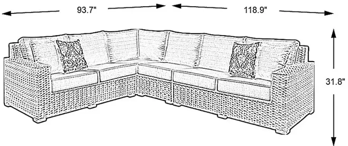 Rialto Brown 4 Pc Outdoor Sectional with Aqua Cushions