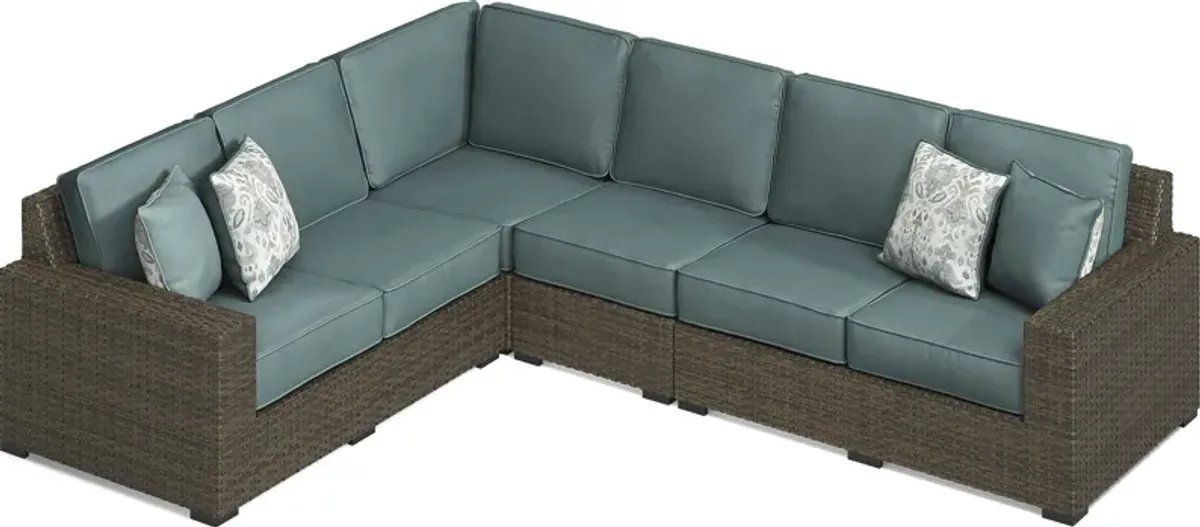 Rialto Brown 4 Pc Outdoor Sectional with Aqua Cushions