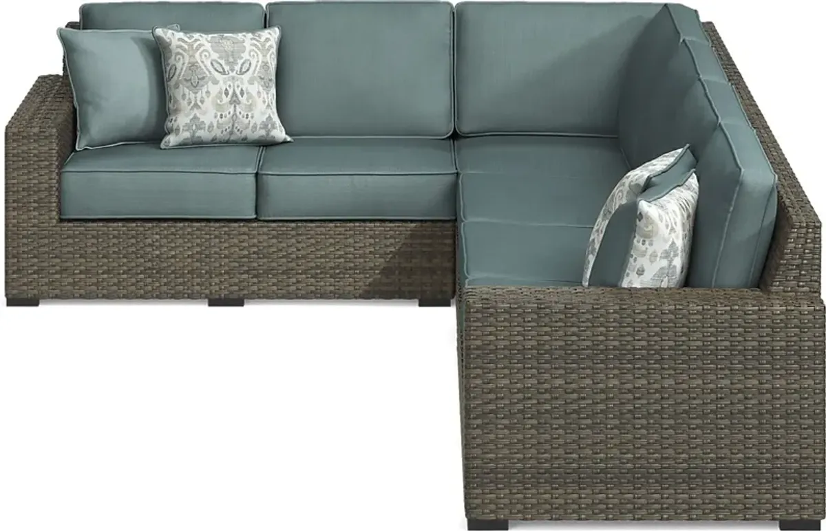 Rialto Brown 4 Pc Outdoor Sectional with Aqua Cushions