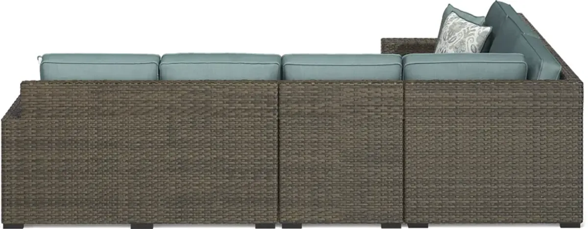 Rialto Brown 4 Pc Outdoor Sectional with Aqua Cushions