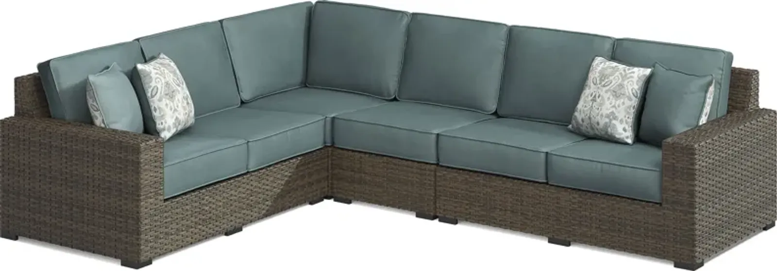 Rialto Brown 4 Pc Outdoor Sectional with Aqua Cushions