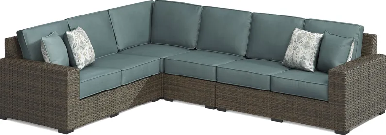 Rialto Brown 4 Pc Outdoor Sectional with Aqua Cushions