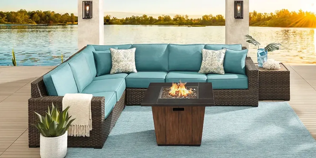 Rialto Brown 4 Pc Outdoor Sectional with Aqua Cushions