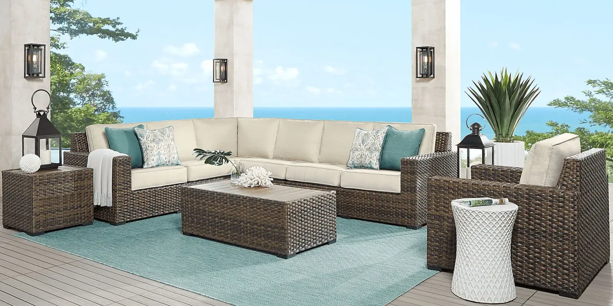 Rialto Brown 4 Pc Outdoor Sectional with Putty Cushions