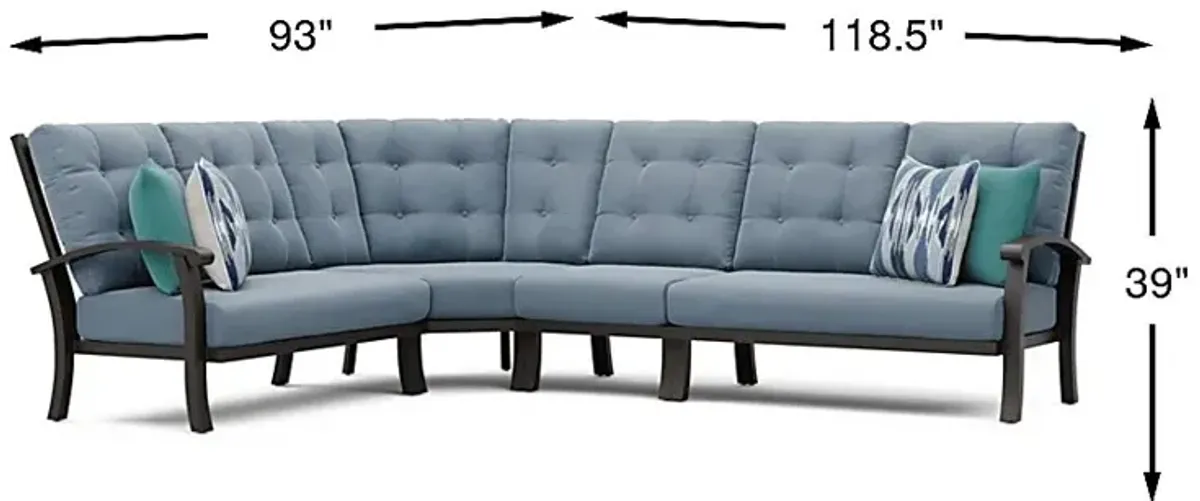 Lake Breeze Aged Bronze 4 Pc Outdoor Sectional with Blueberry Cushions