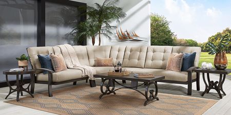 Lake Breeze Aged Bronze 4 Pc Outdoor Sectional with Wren Cushions