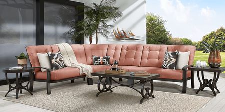 Lake Breeze Aged Bronze 4 Pc Outdoor Sectional with Terracotta Cushions