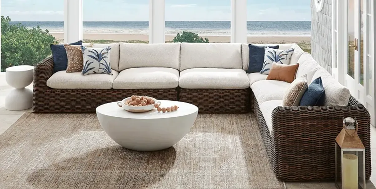 Plume Brown 4 Pc Outdoor Sectional with Ivory Cushions