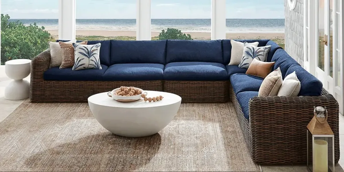 Plume Brown 4 Pc Outdoor Sectional with Navy Cushions