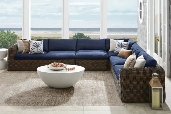 Plume Brown 4 Pc Outdoor Sectional with Navy Cushions