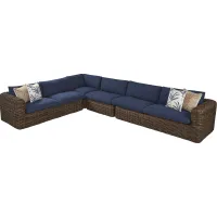 Plume Brown 4 Pc Outdoor Sectional with Navy Cushions