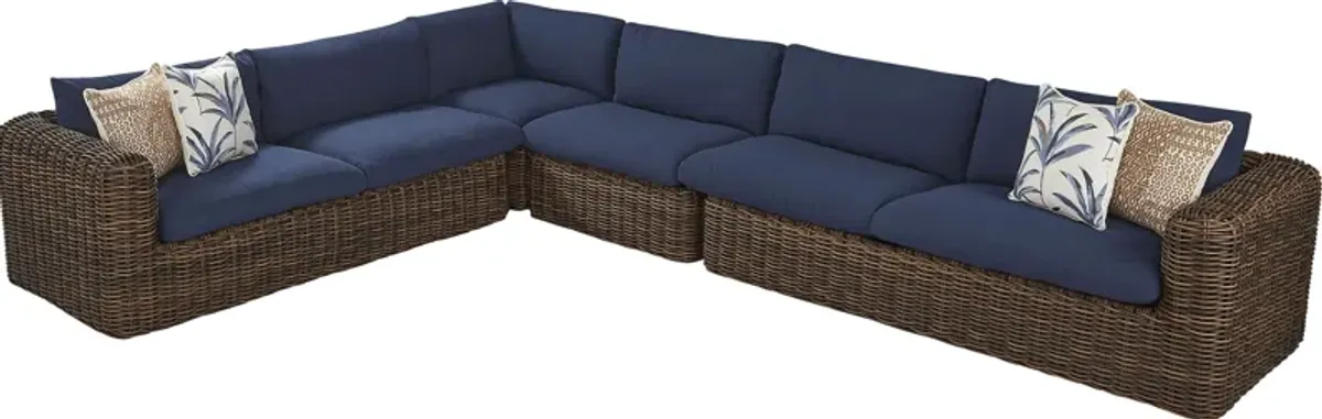 Plume Brown 4 Pc Outdoor Sectional with Navy Cushions