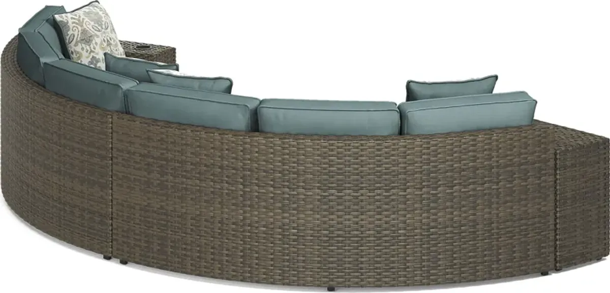 Rialto Brown 4 Pc Curved Outdoor Sectional with Aqua Cushions