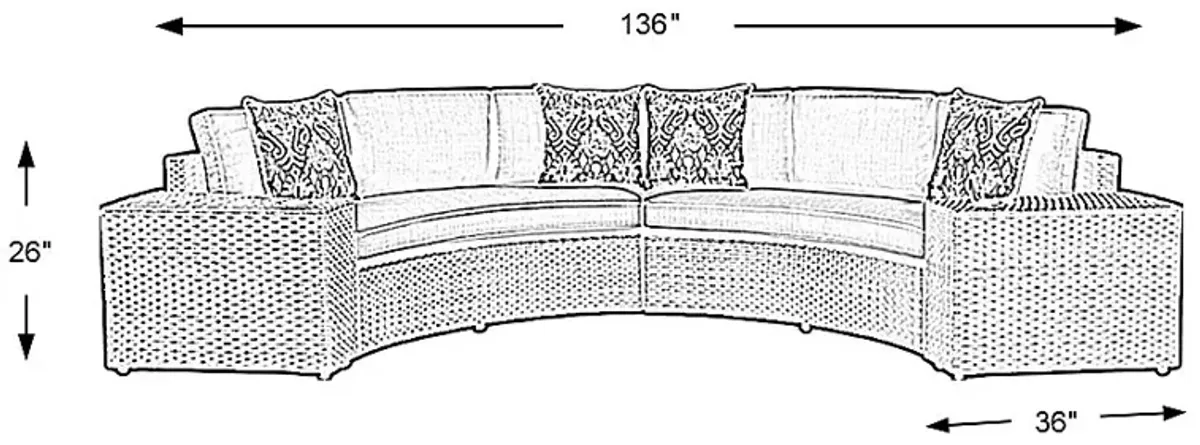 Rialto Brown 4 Pc Curved Outdoor Sectional with Aqua Cushions