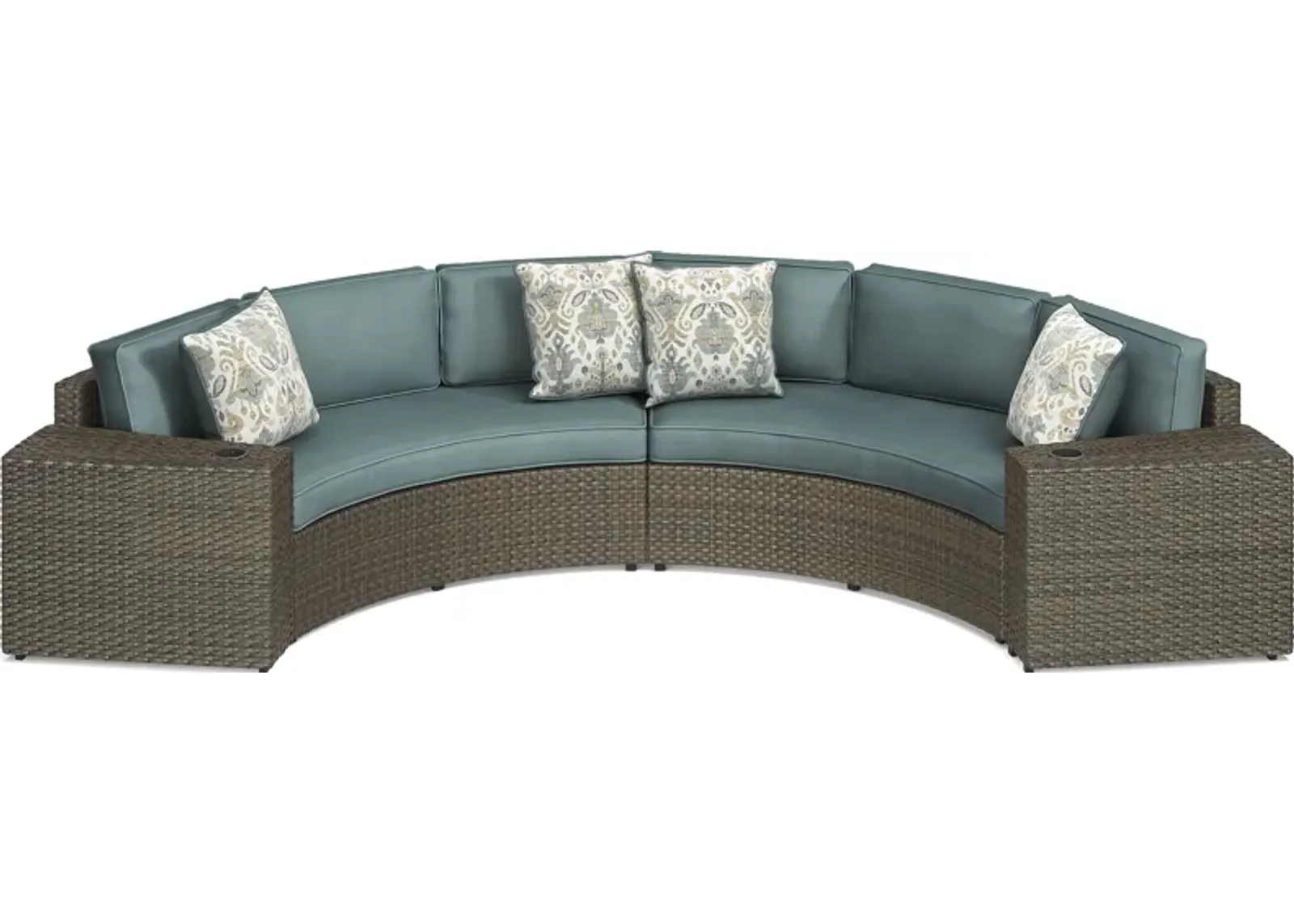 Rialto Brown 4 Pc Curved Outdoor Sectional with Aqua Cushions