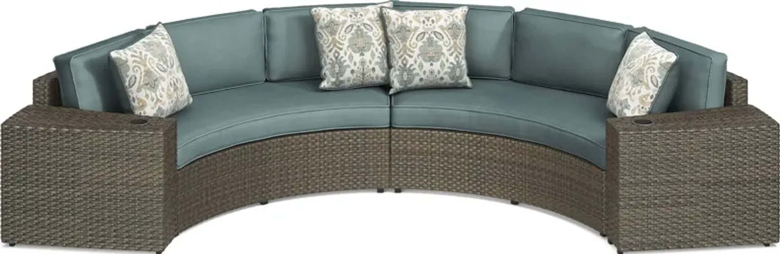 Rialto Brown 4 Pc Curved Outdoor Sectional with Aqua Cushions