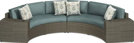 Rialto Brown 4 Pc Curved Outdoor Sectional with Aqua Cushions