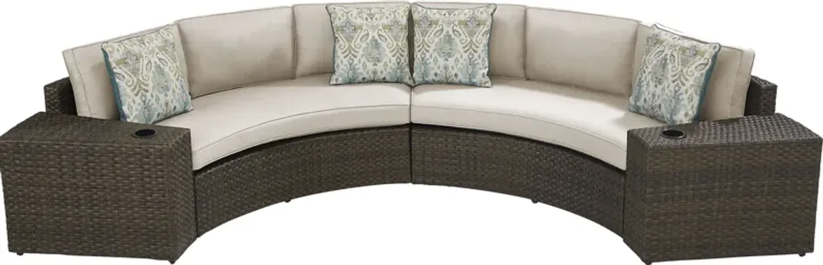 Rialto Brown 4 Pc Curved Outdoor Sectional with Putty Cushions