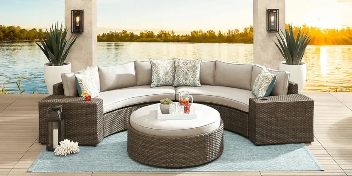 Rialto Brown 4 Pc Curved Outdoor Sectional with Putty Cushions