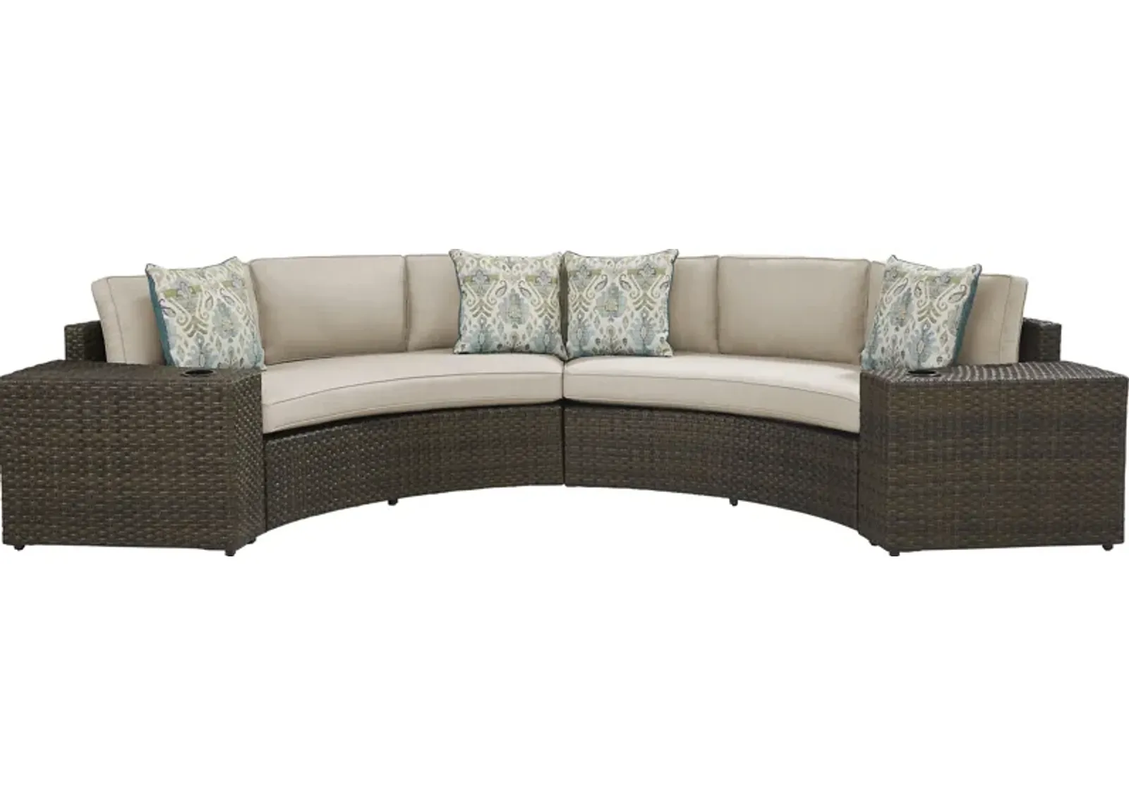 Rialto Brown 4 Pc Curved Outdoor Sectional with Putty Cushions