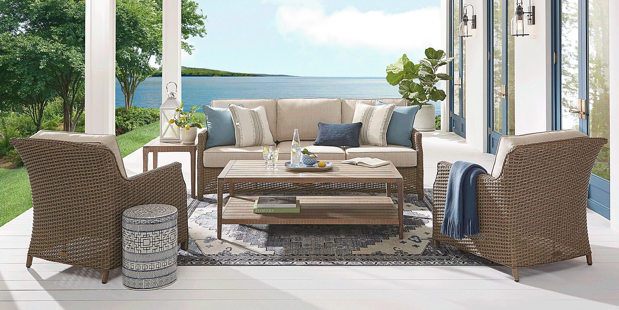 Ridgecrest Gray 4 pc Outdoor Sofa Seating Set With Pebble Cushions